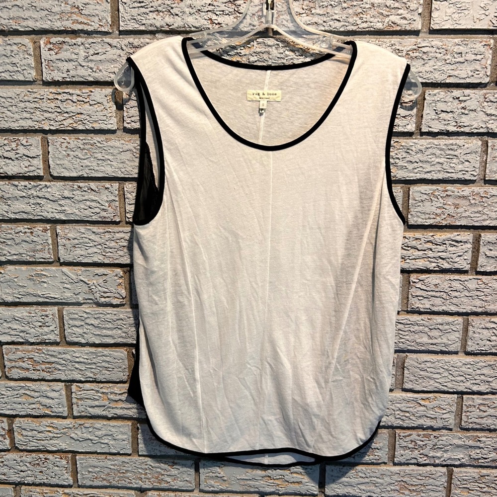 Rag & Bone White Sleeveless Tank Top Sheer Black Side Panels Size‎ S
